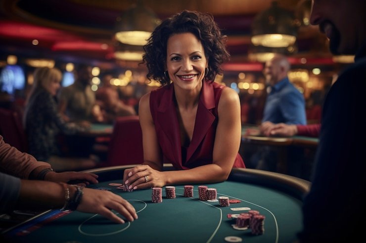 Pemain mempertimbangkan strategi di meja poker