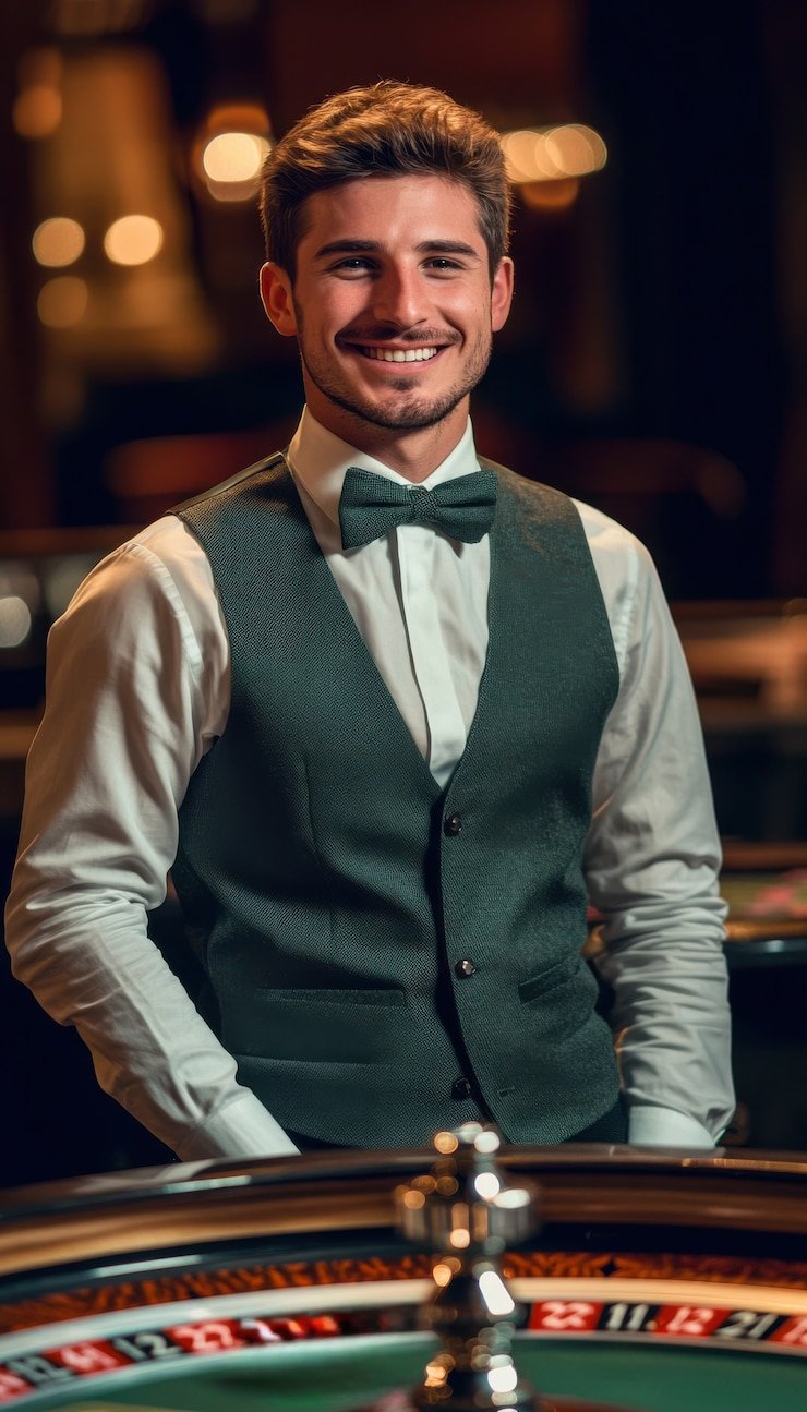 Meja Three Card Poker dengan dealer profesional